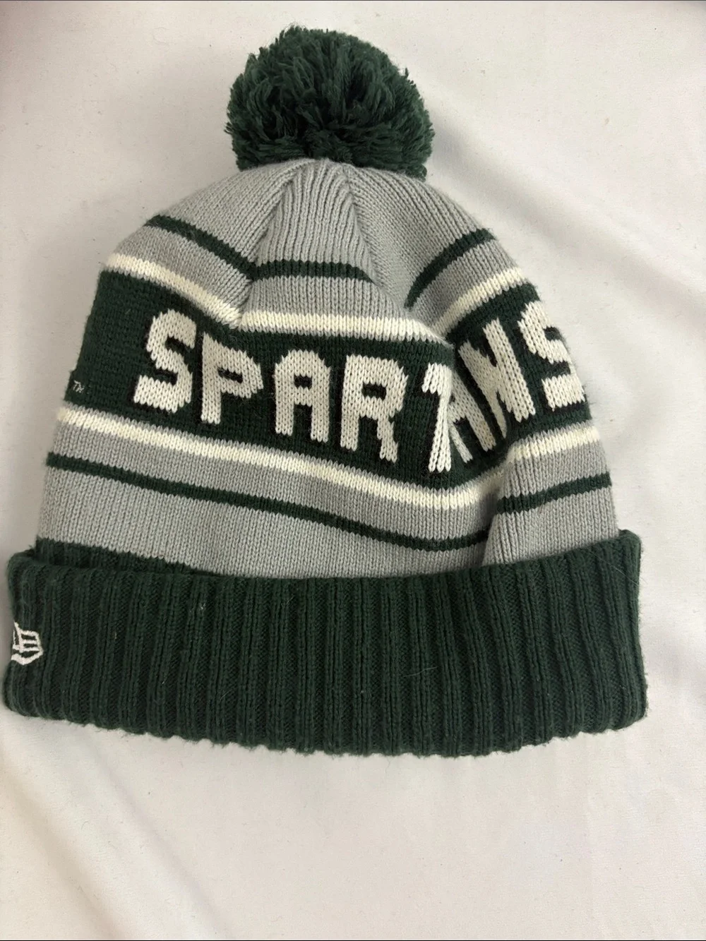 New Era Michigan State Spartans Knit Hat with Pom Fleece Lined Green One Size